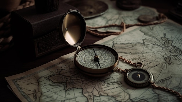 A compass sits on a map with the word fort on it.