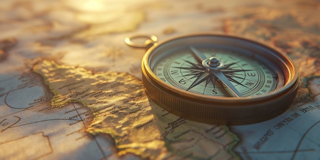 Photo a compass sits on a map of the world