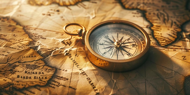 a compass sits on a map of the world