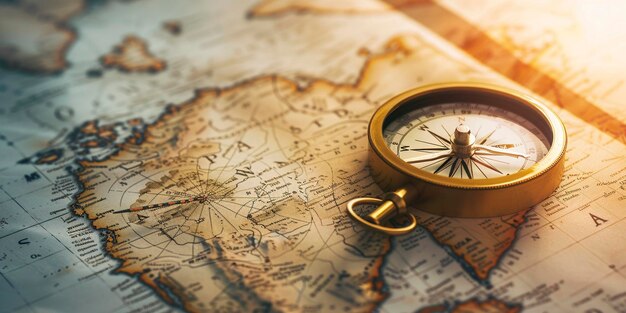 a compass sits on an old world map