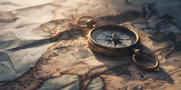 a compass sits on top of a map with the words compass on it