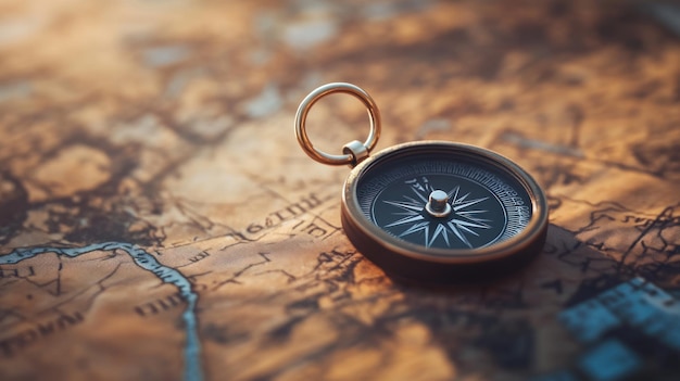 Photo compass on a vintage map