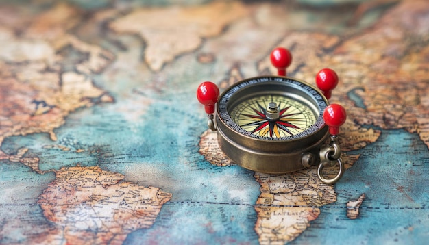 Compass on a world map representing guidance direction and the thrill of global travel as well as the importance of exploration and discovery in our journeys