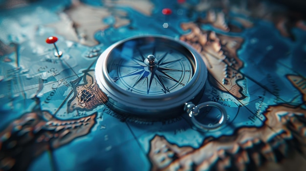 Photo the compass on world map