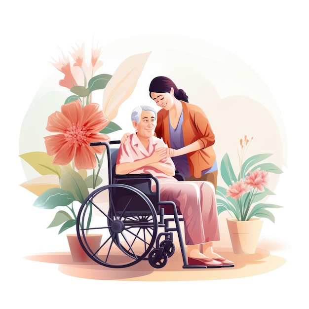 Compassionate Care Soulful 2D Vector Depictions of Caregivers Comforting Dementia Patients against