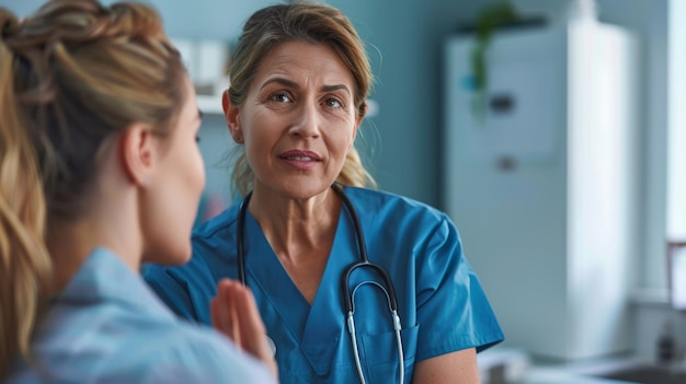 Photo compassionate doctor with patient