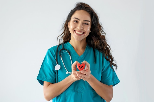 Compassionate Female Doctor Making Heart Gesture with Stethoscope and Medical Uniform