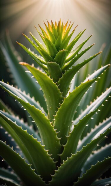 A compelling portrait capturing the radiant beauty and natural glow of an Aloe Vera plant