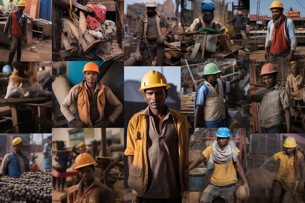 A compelling series of images laid out sequentially each frame capturing workers