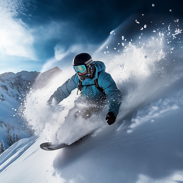 A competitor in a snow sport on a large mountain slope