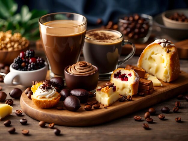 Photo the complementary flavors of coffee with various food items