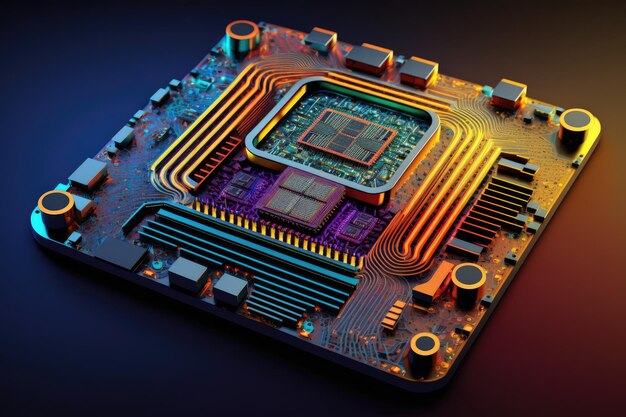 Complex and detailed internal structure of microchip with nanotechnologies created with generative a