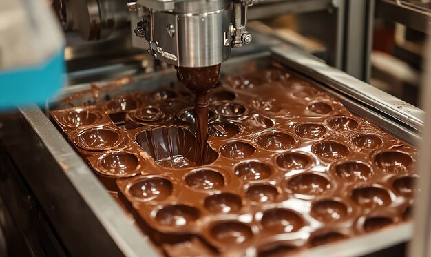 Photo a complex machine piping liquid chocolate i