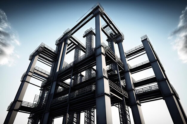 Complex steel tower structure of industrial modern plant