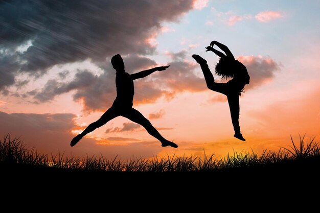 Photo composite image of male ballet dancer jumping