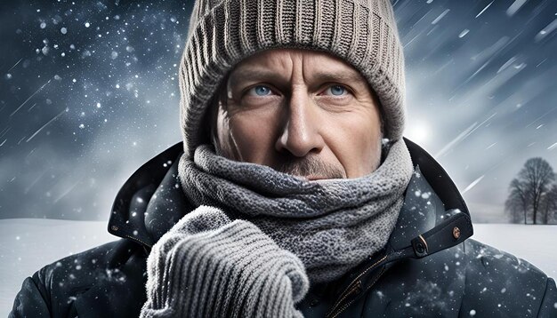 Composite image of portrait of man feeling cold