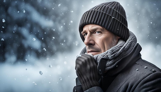 Composite image of portrait of man feeling cold