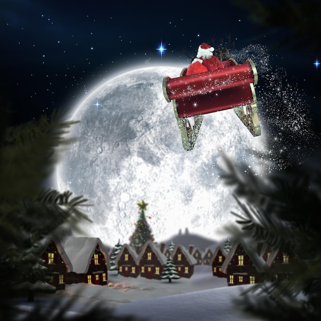 Composite image of santa flying his sleigh