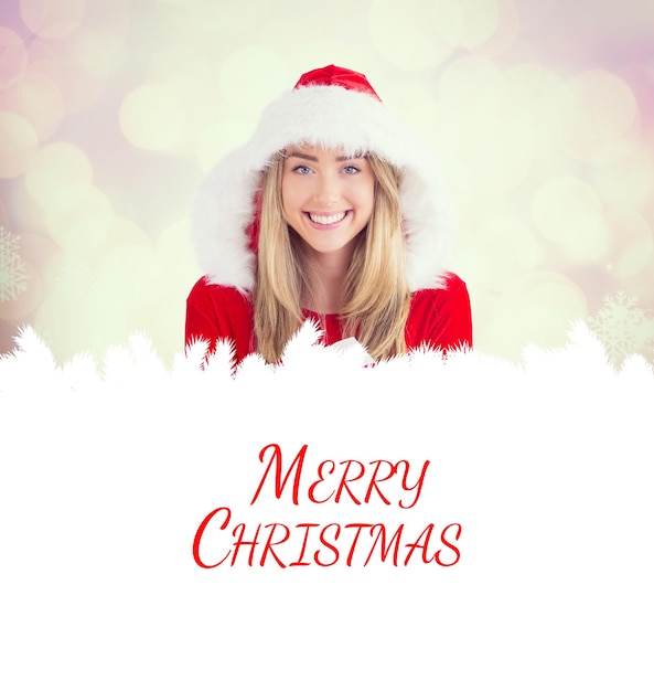 Composite image of sexy santa girl holding gift