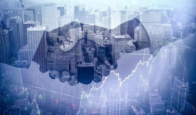 Composite image of stocks and shares