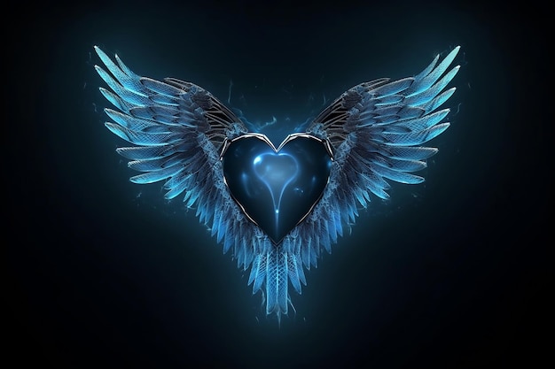 Composition of blue heart with wings generative ai