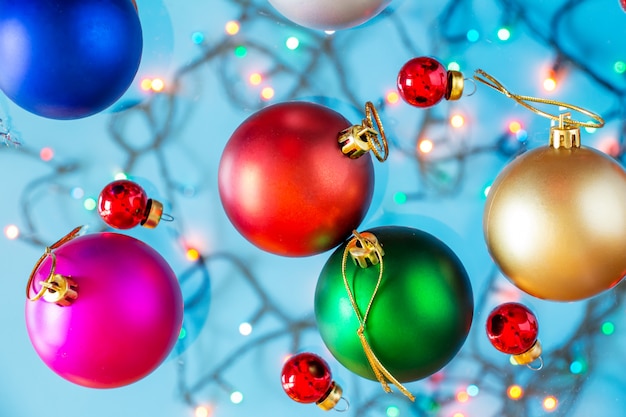 Composition of Christmas balls with garland.