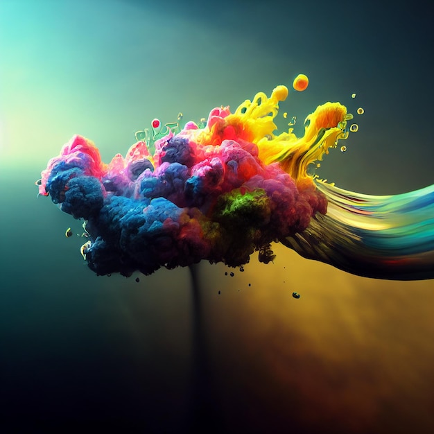 Composition of color burst splash explosion on the subject of imagination creativity art and design