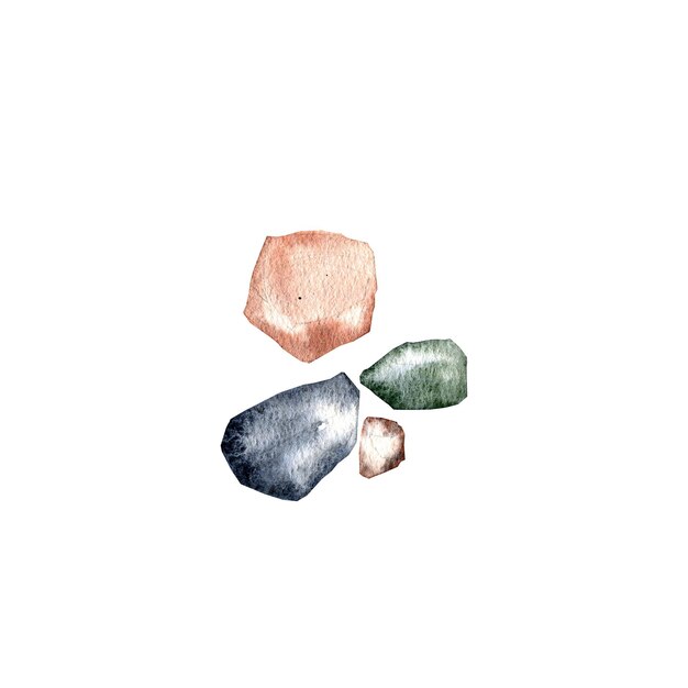 Composition color stones isolated on white background watercolor handrawing nature illustration art