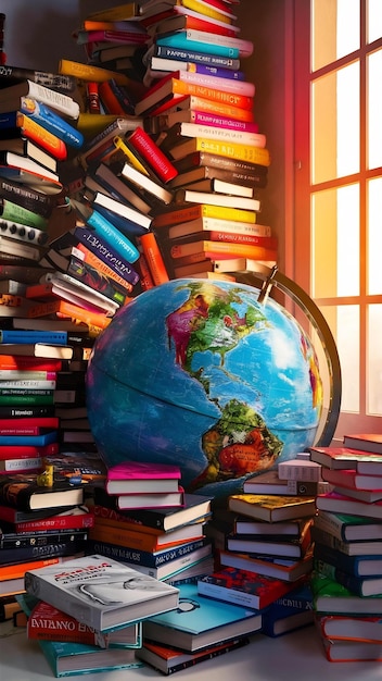 Composition of colorful books and globe