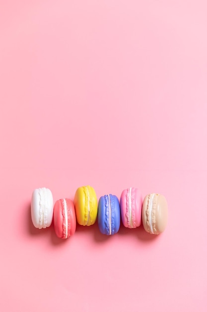 Composition of colorful french cookies macarons