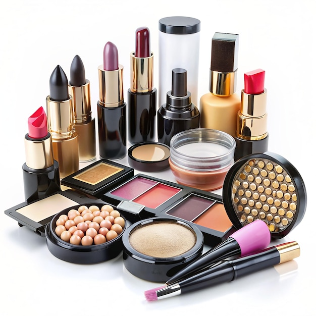 composition of cosmetics on white background