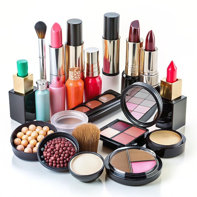 composition of cosmetics on white background