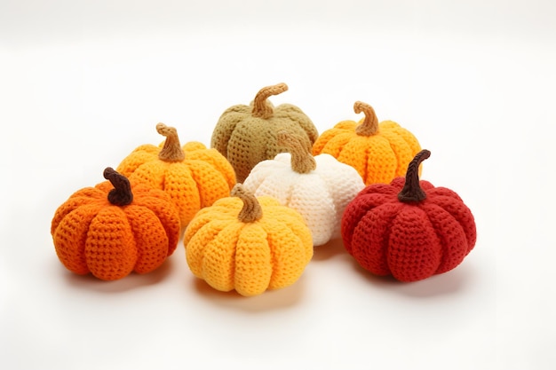 Composition of crocheted pumpkins