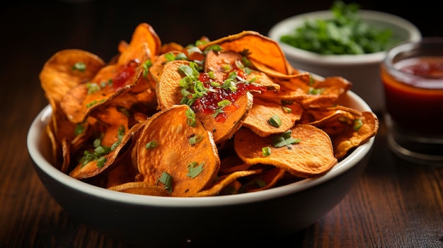 A composition featuring sweet and spicy potato chips representing a flavorful combination