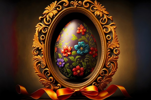 Composition in form of frame decorated with painted easter egg