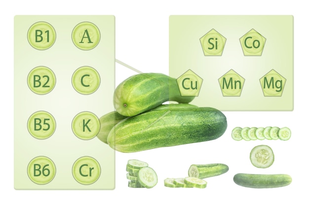 Composition of minerals and vitamins in cucumbers with tables