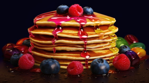 Composition of multi colored pancakes with various fillings Created with Generative AI technology