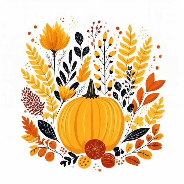 Composition of pumpkin and autumn leaves Halloween clip art autumn design elements harvest festival