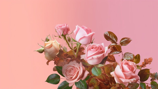 composition of roses on pink background