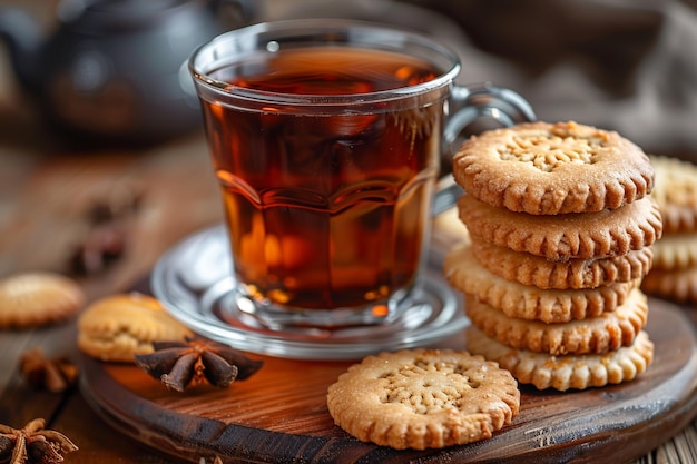 Composition of tea ceremony with tasty biscuits