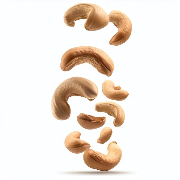 composition of whole and crushed cashews on a white background and Fresh tasty Cashew Generative AI