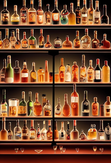 Composition With Bottles of Assorted Alcoholic Beverages