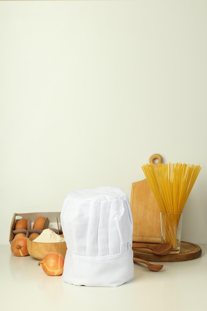 Composition with chef hat for concept of cooking space for text