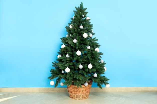 Composition with Christmas tree on background floor