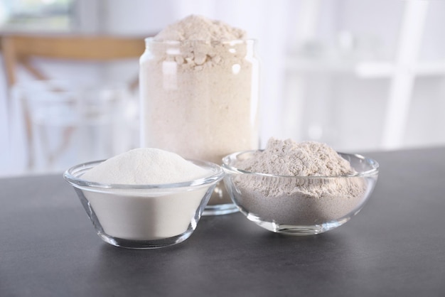 Composition with different types of flour on table