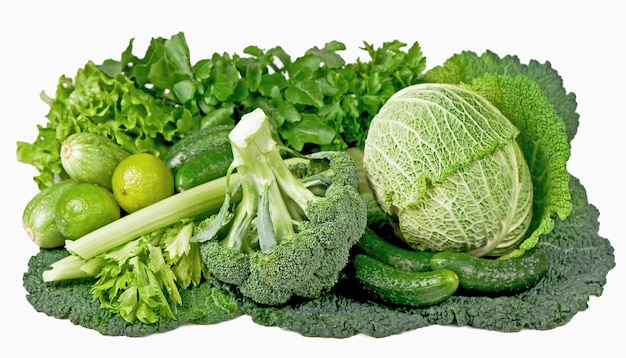 Composition with fresh vegetables of broccoli on a white background Top view healthy food clean