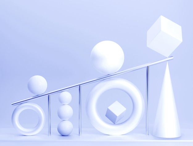 composition with a light blue background and spheres with white toruses