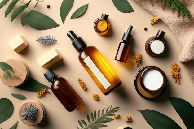 Composition with natural organic cosmetic product Illustration AI Generative