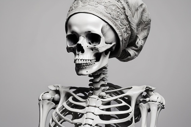 Photo composition with portrait of female skeleton