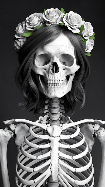 Photo composition with portrt of female skeleton